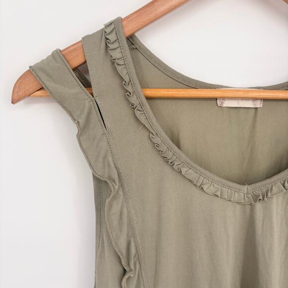 Altar'd State Olive Green Split Shoulder Ruffle V-Neck Tunic Top Size S - Picture 3 of 6